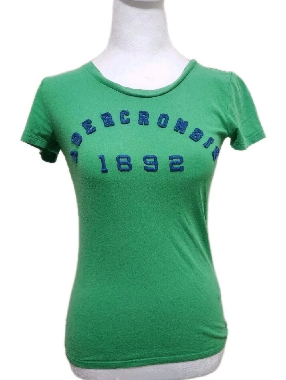 Y2K Abercrombie & Fitch Baby Tee Womens XS Green Blue Raised Spellout 1892 Logo